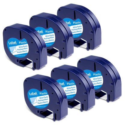 6-Pack Tapes Replace for DYMO 91331 LetraTag Label Maker Refills for Letra Tag Plus LT100H LT100T, 1/2'' x 13'(12mm x 4m) Black Print on White Plastic Labeling Tape