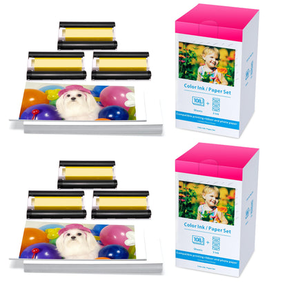 2 Pack Replace for Canon Selphy CP1300 Paper and Ink, KP-108IN 6 Color Ink Cassette and 216 Sheets 4x6 Photo Paper Glossy for Selphy CP1500, CP1200, CP910, CP910, CP900, CP800 Photo Printer