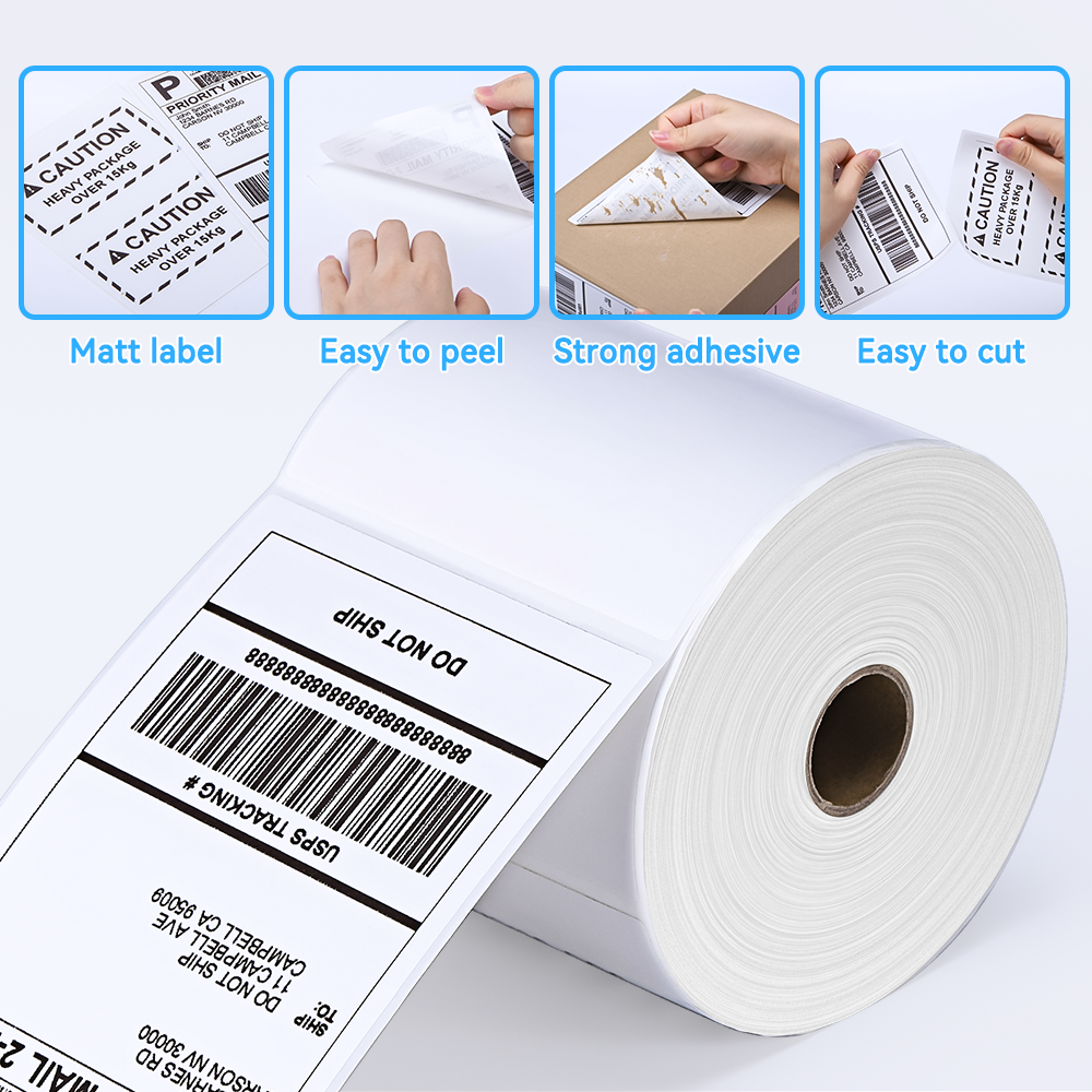 Label KINGDOM 4 x 6 Inch Direct Thermal Shipping Label Roll, 500 Sheets for Rollo Zebra Munbyn or Other Thermal Printer Used on FedEx, USPS, UPS, DHL for Address Label, 1 Roll